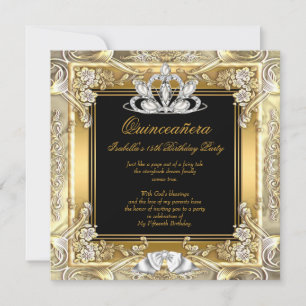 Invitation Princess Quinceanera Gold Black Silver Anniversair