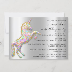 Invitation Princess Royal Gold Parties scintillant Unicorn Pi
