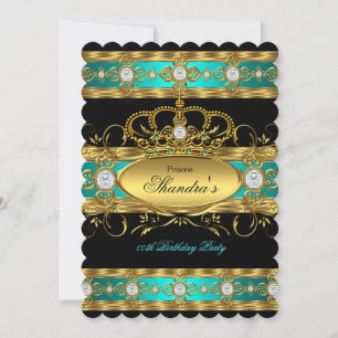 Invitation Princess Royal Turquoise Gold Diamond Queen Crown 