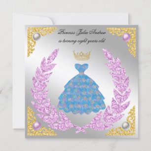 Invitation Princess Silver & Gold White Pearl Crown Anniversa