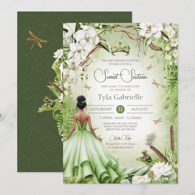 Invitation Princess Sweet 16 Frog Prince Anniversaire (Devant / Derrière)