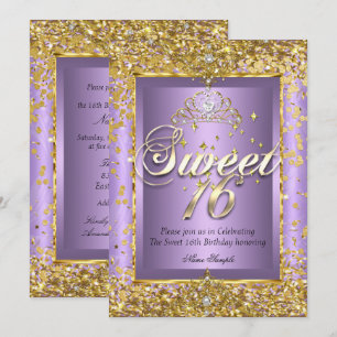 Invitation Princess Sweet 16 Gold Lavender Purple Party