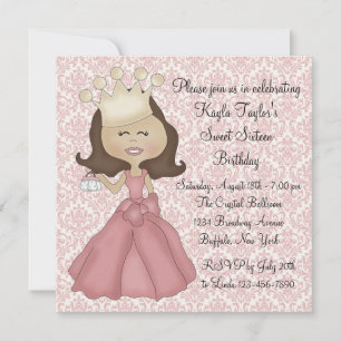Invitation Princess Sweet 16 Party de Pink Damask