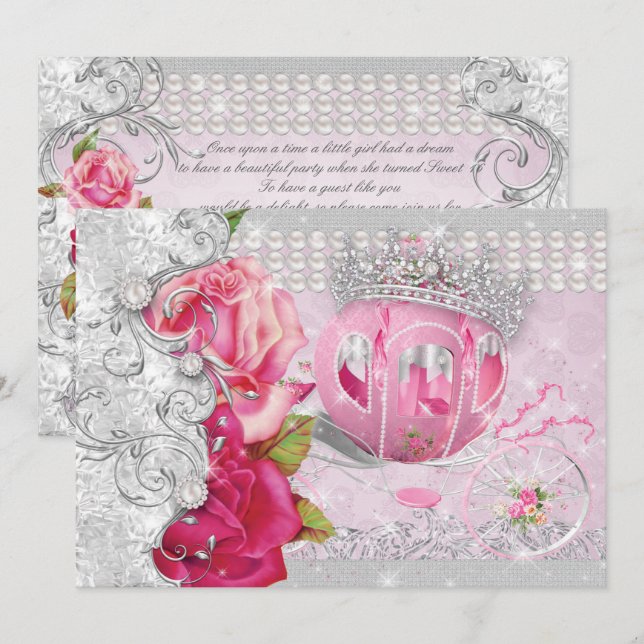 Invitation Princess Sweet 16 Quince Anos Bling Carriage (Devant / Derrière)