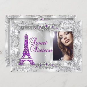 Invitation Princess Sweet 16 violet Silver Photo Party