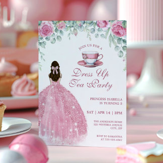 Invitation Princess Tea Party Pink Faux Sparkle Dress Up