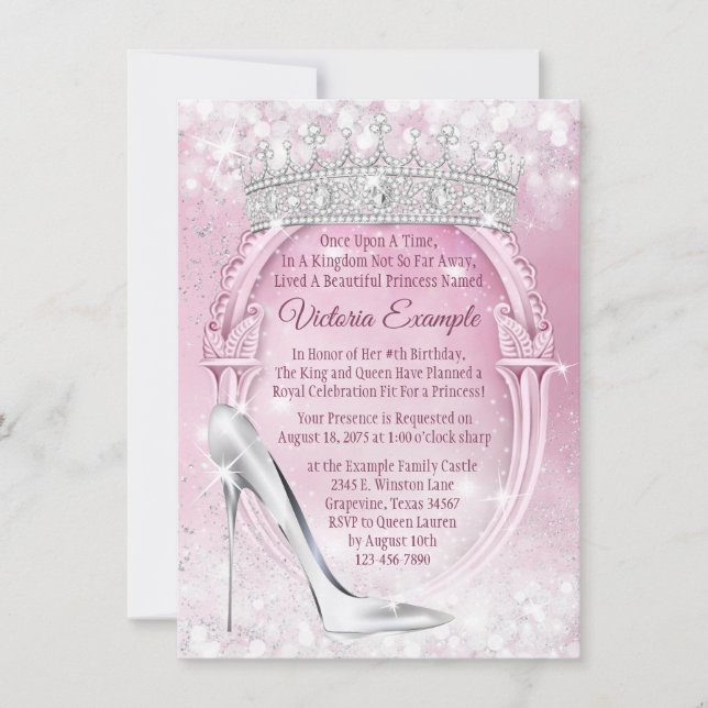 Invitation Princess Tiara Chaussure en verre Cendrillon Quinc (Devant)