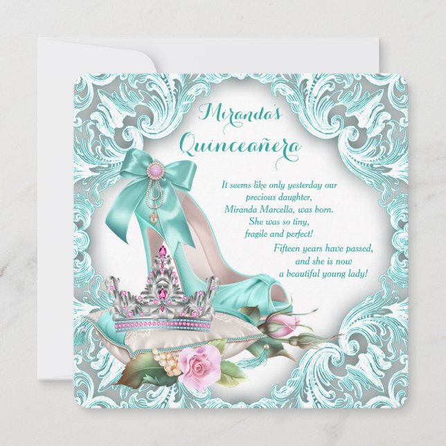 Invitation Princess Tiara Chaussure haute talon Quinceanera (Devant)