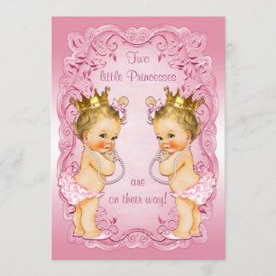Invitation Princess Twins roses avec Baby shower Pearls