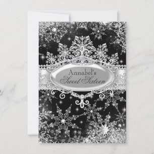 Invitation Princess Winter Wonderland Black Sweet 16 Invitati