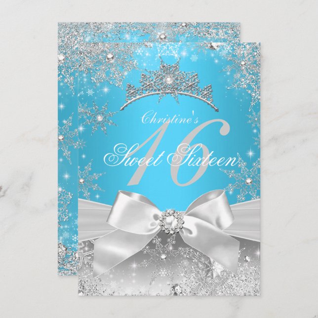 Invitation Princess Winter Wonderland Blue Sweet 16 (Devant / Derrière)