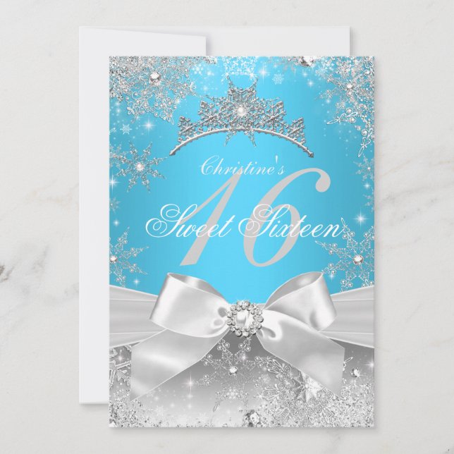 Invitation Princess Winter Wonderland Blue Sweet 16 (Devant)