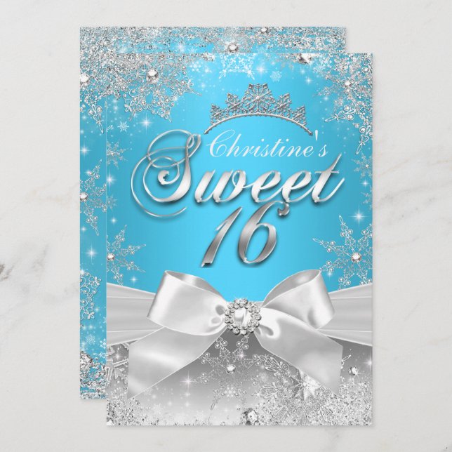 Invitation Princess Winter Wonderland Blue Sweet 16 Invitatio (Devant / Derrière)