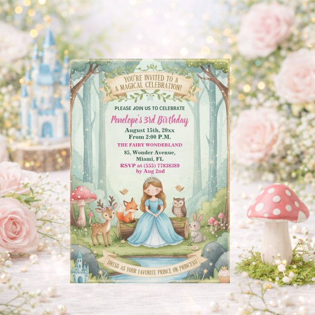 Invitation Princesse à la fête d'anniversaire de 3 ans avec l (Créateur téléchargé)