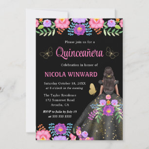 Invitation Princesse à peau foncée Robe mexicaine Quinceanera