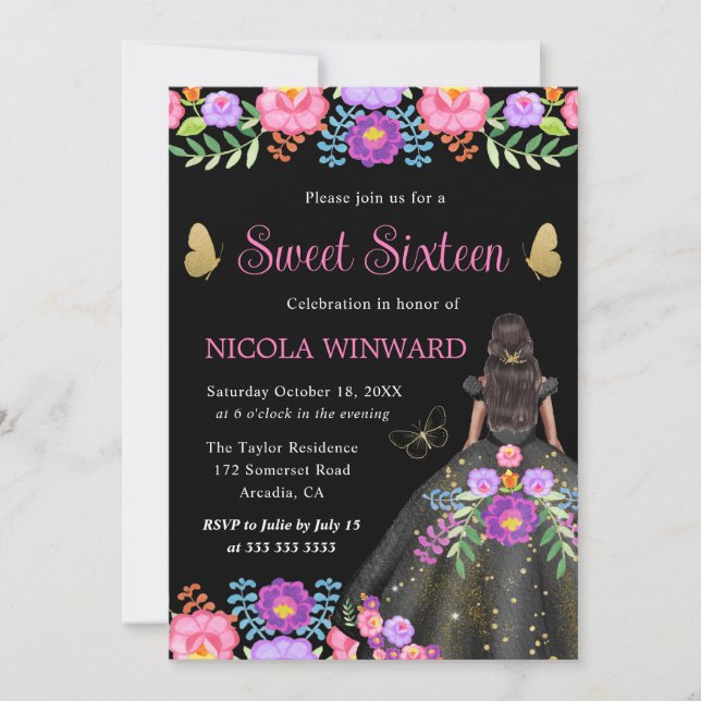 Invitation Princesse à peau foncée Robe mexicaine Sweet Sixte (Devant)