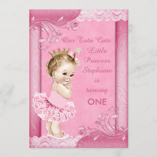 Invitation Princesse à Tutu Baby 1er Anniversaire Faux Lace