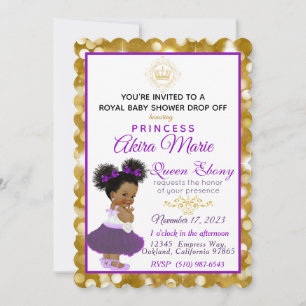 Invitation Princesse Africaine Royale Violet Paillettes Dorée