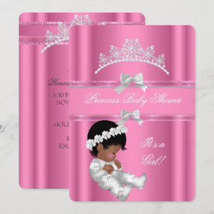 Invitation Princesse Afro-Américaine Baby Shower Fille Rose