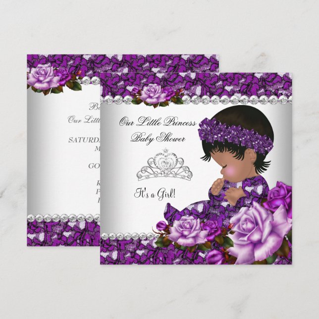 Invitation Princesse Afro-Américaine Fête de Naissance Fille  (Devant / Derrière)