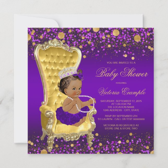 Invitation Princesse Afro-Américaine Fête de Naissance Violet (Devant)