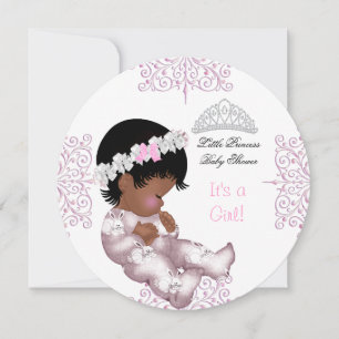 Invitation Princesse Afro-Américaine Fille Rose Baby Shower