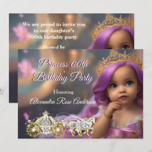 Invitation Princesse Anniversaire Carriple golden violet 2