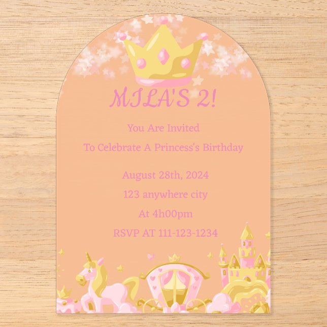 INVITATION PRINCESSE ANNIVERSAIRE COULEUR PÊCHE (Recto)