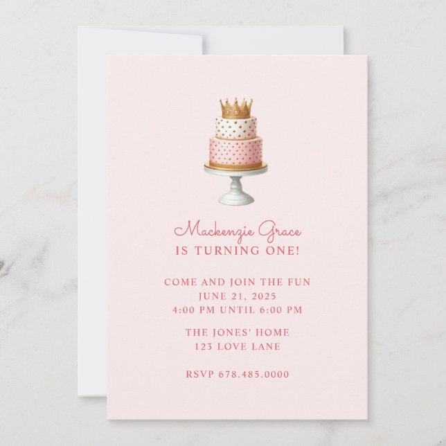 Invitation Princesse Anniversaire Gâteau Fille rose (Devant)