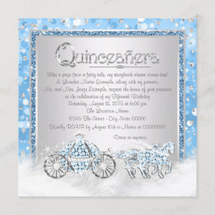 Invitation Princesse argentée bleue Quinceanera de Cendrillon