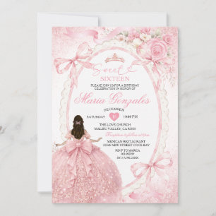 Invitation Princesse au Ruban Rose Anniversaire Sweet Sixteen