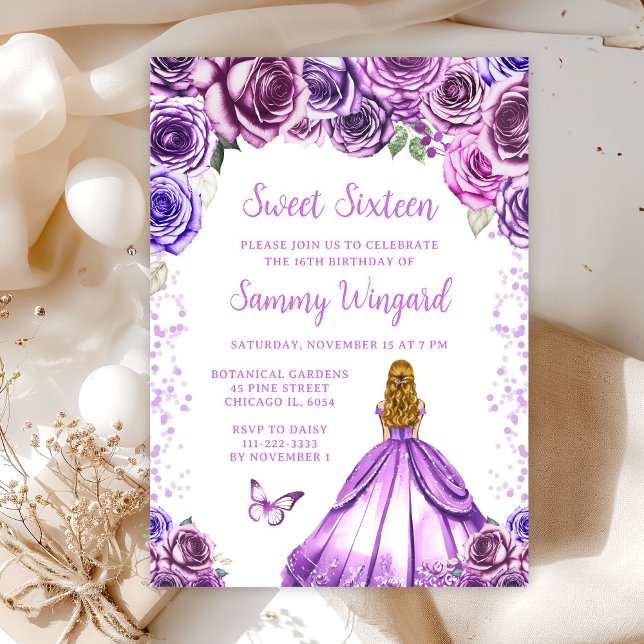 Invitation Princesse aux Cheveux Blond Violet Clair Sweet Sei (Créateur téléchargé)