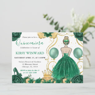 Invitation Princesse aux Cheveux Blonds en Robe Verte Quincea