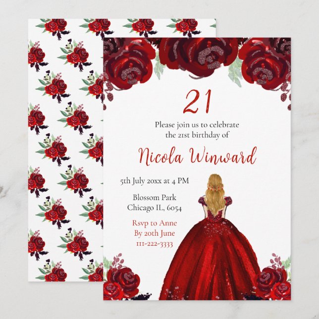 Invitation Princesse aux Cheveux Blonds Fête d'Anniversaire F (Devant / Derrière)