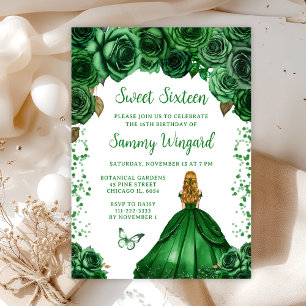 Invitation Princesse aux Cheveux Blonds Vert Chasseur Sweet S