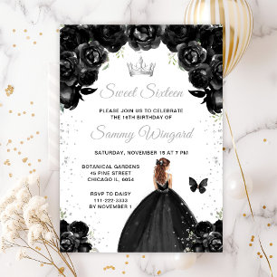 Invitation Princesse aux Cheveux Brun Noir Sweet Sixteen