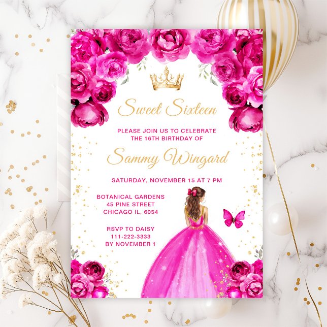Invitation Princesse aux Cheveux Brun Rose Chaud pour ses Dou (Créateur téléchargé)