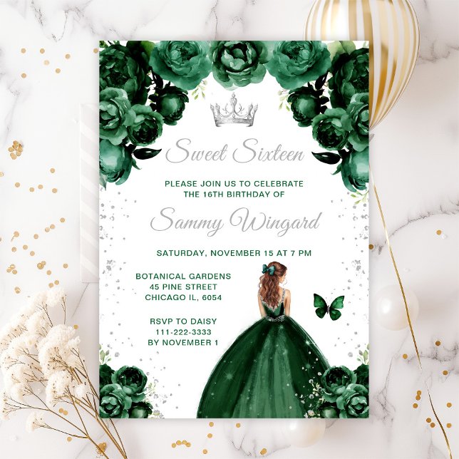 Invitation Princesse aux Cheveux Brun Vert Foncé Sweet Sixtee (Créateur téléchargé)