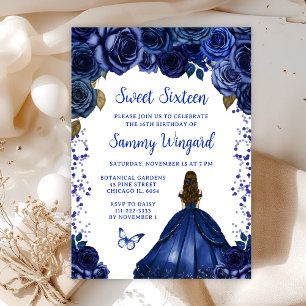 Invitation Princesse aux Cheveux Bruns Bleu Marine Sweet Sixt