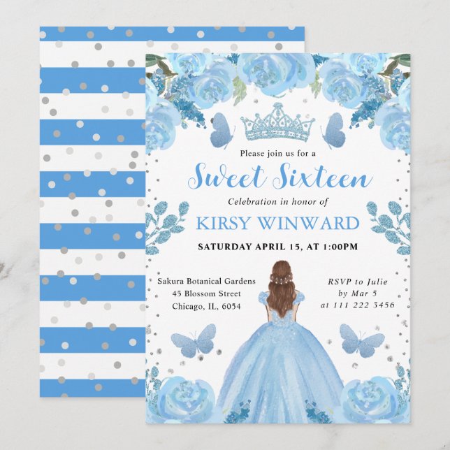 Invitation Princesse aux Cheveux Rouges Robe Bleu Clair Sweet (Devant / Derrière)