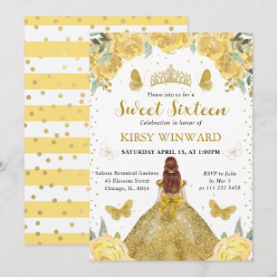 Invitation Princesse aux Cheveux Rouges Robe Dorée Sweet 16