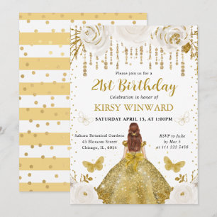Invitation Princesse aux Cheveux Roux Robe Dorée Anniversaire