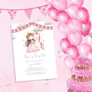 Invitation Princesse avec l'aquarelle Unicorne Anniversaire