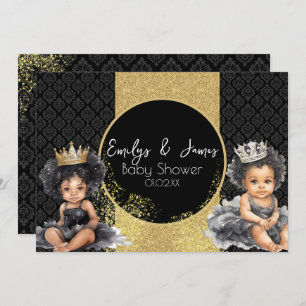 Invitation Princesse Baby Gold Black Baby Twins Douche