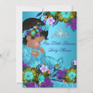 Invitation Princesse Baby shower Bleu Turquoise Purple fille 