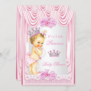 Invitation Princesse Baby shower Blonde fille Soie rose