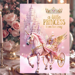 Invitation Princesse Baby Shower Carrosse en or rose
