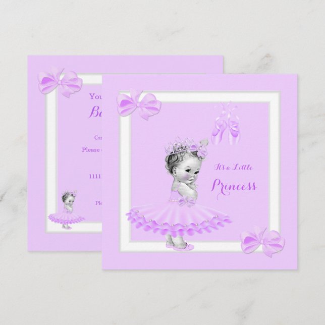 Invitation Princesse Baby shower Cute Girl Lilac Tutu (Devant / Derrière)