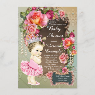 Invitation Princesse baby shower de tutu de perle de rose de