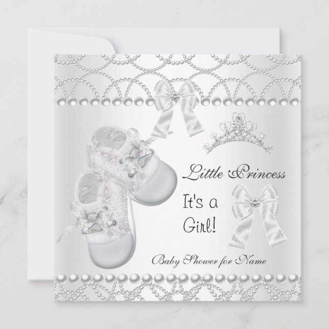 Invitation Princesse Baby shower fille argent Chaussures blan (Devant)